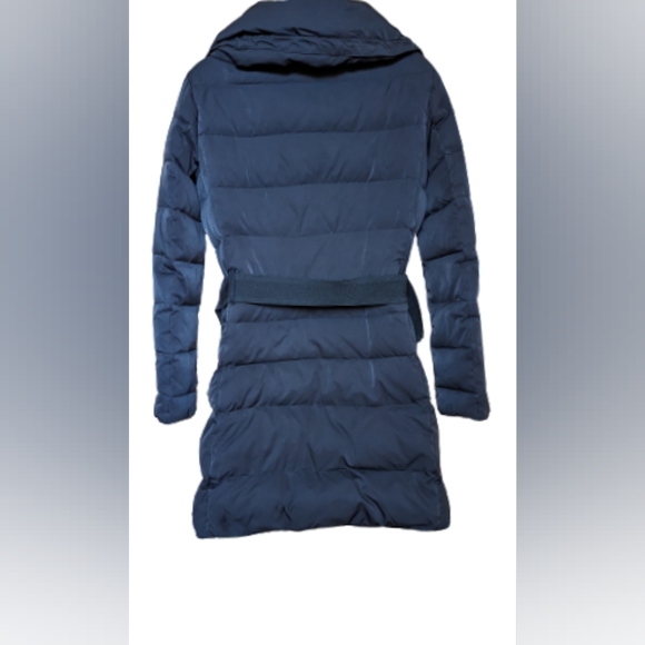 EUC ZARA Basic black gold hardware exposed zip down midi length quilted puffer - Picture 2 of 9